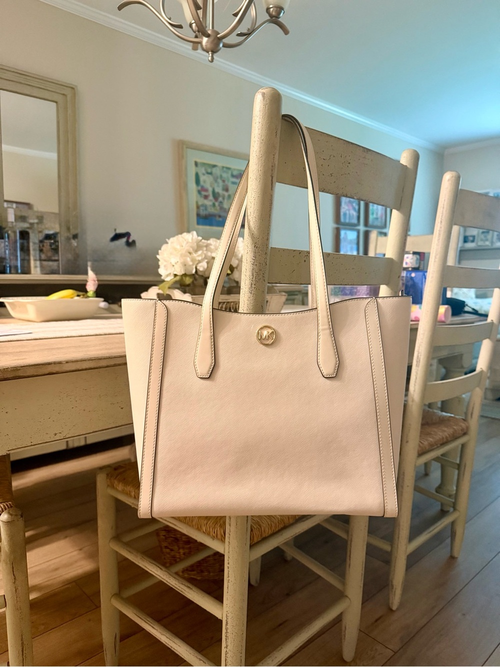 Michael Kors Cream Leather Large Tote Bag